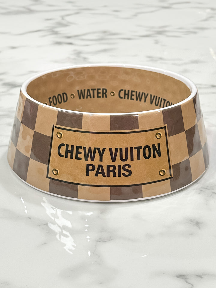 Haute Diggity Chewy V Brown Check Dog Bowl