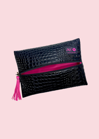 Makeup Junkie Bags - Onyx Bubble Gator Flat Lay [Pre-Order]
