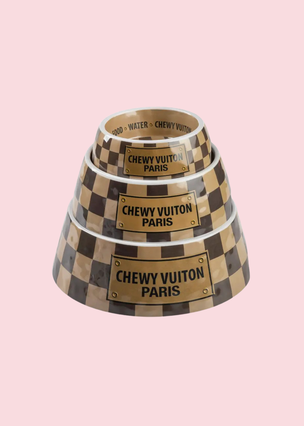 Haute Diggity Chewy V Brown Check Dog Bowl