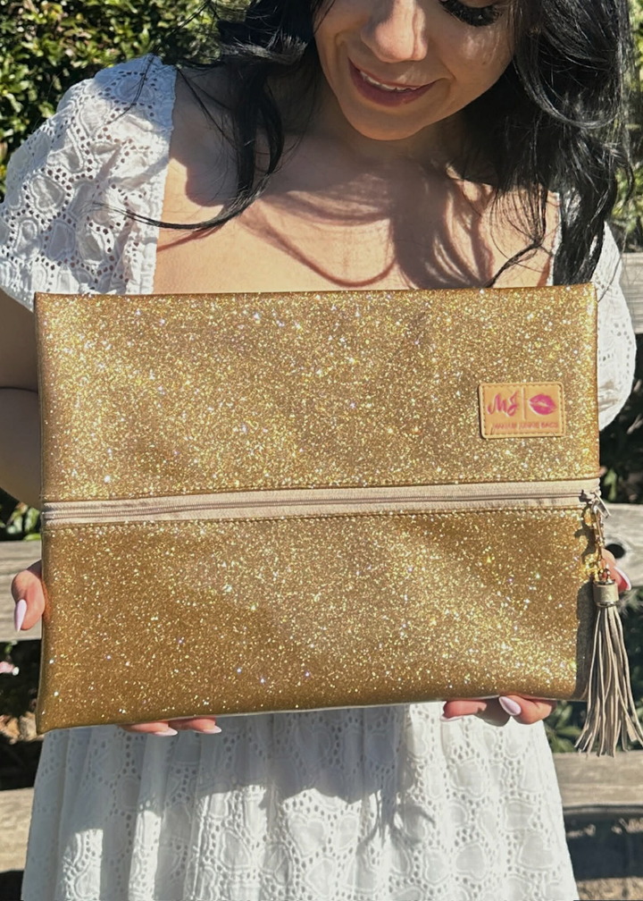 Makeup Junkie Bags - Gold Stardust Glitter Travel Bags [Pre-Order]