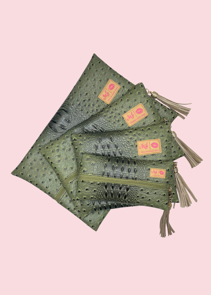 Makeup Junkie Bags - Dune Olive Flat Lay [Pre-Order]