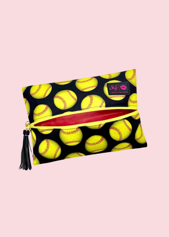 Makeup Junkie Bags - Sports Fan Softball Black Flat Lay [Pre-Order]