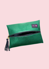Makeup Junkie Bags - Glitter Emerald Flat Lay Bag [Pre-Order]
