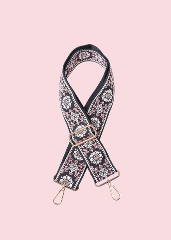 Jen & Co - Black Pink Floral Guitar Strap