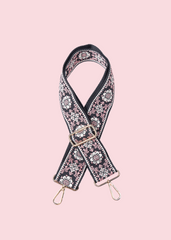 Jen & Co - Black Pink Floral Guitar Strap