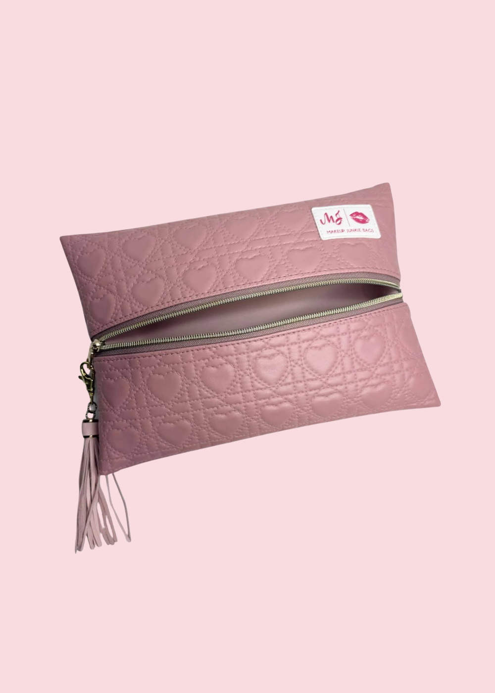 Makeup Junkie Bags - Mauve Hearts Quilted Travel Bags [Pre-Order]