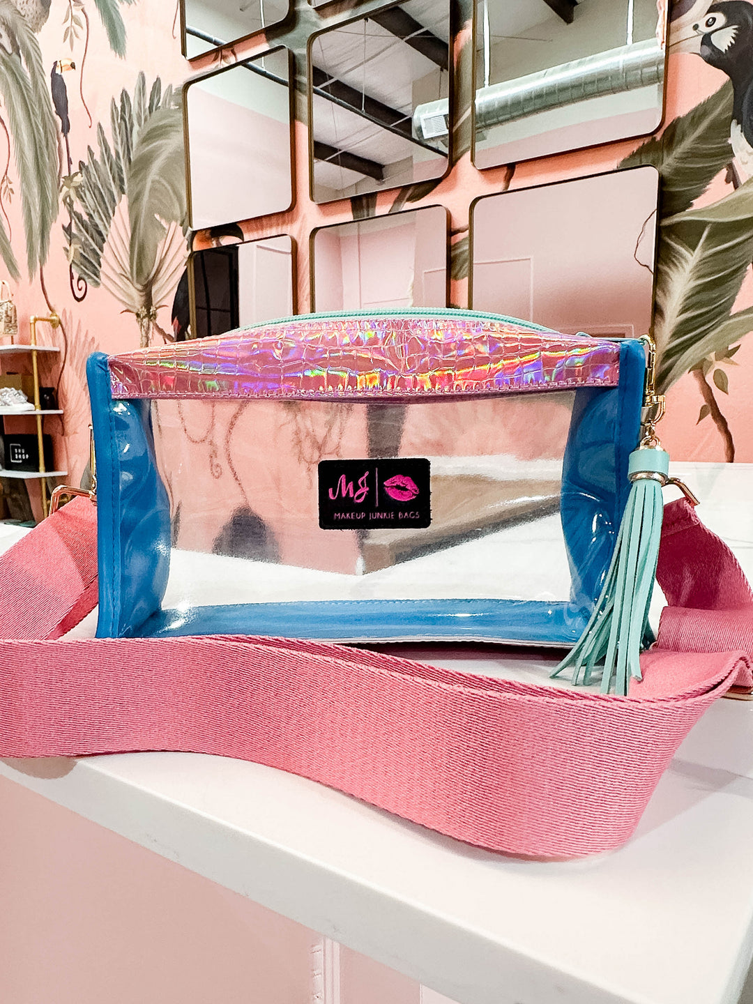 Makeup Junkie Bags - Fan Girl Holo Electric Hot Pink Dreamz In The Clear [Pre Order] Glamfox Exclusive