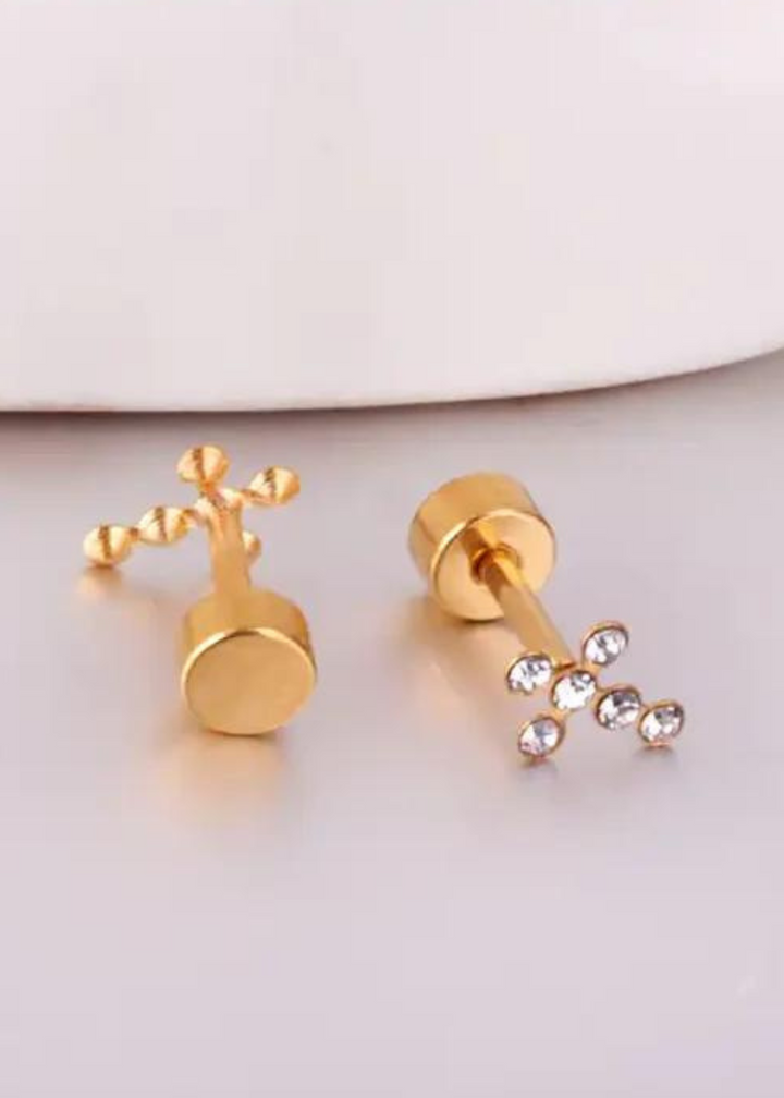 Linny Co. - Clara Cross CZ Flatback Stud Earrings