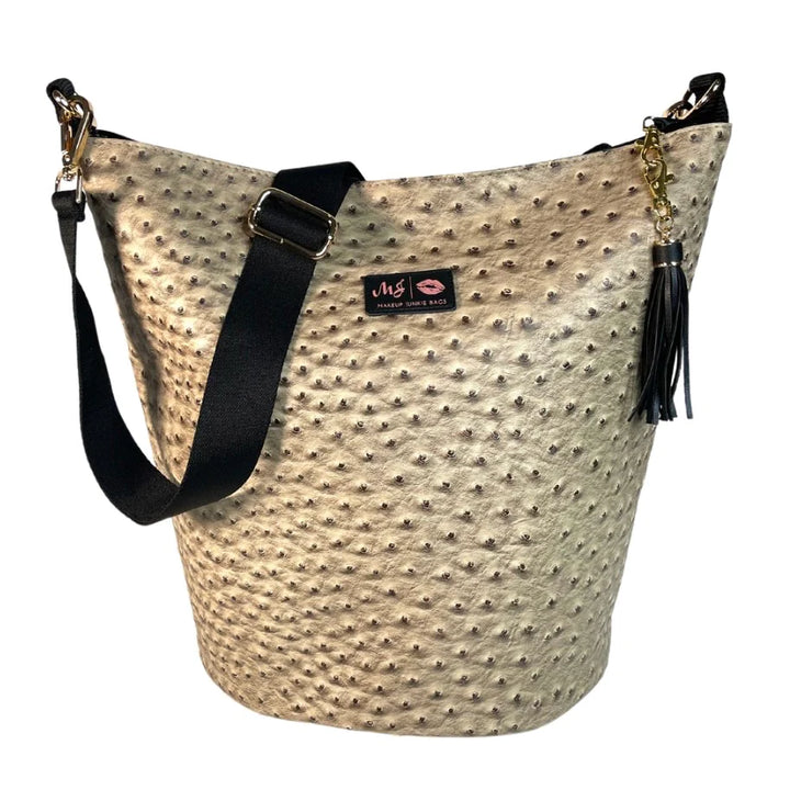 Makeup Junkie Bags - Dusty Ostrich Bucket Bag [Pre Order]