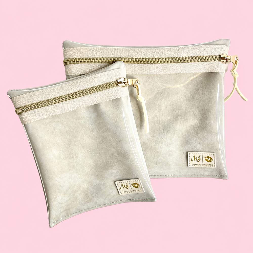 Makeup Junkie Bags Retailer Exclusive - Suede Soul Ivory MUP Pouches [Ready to Ship]