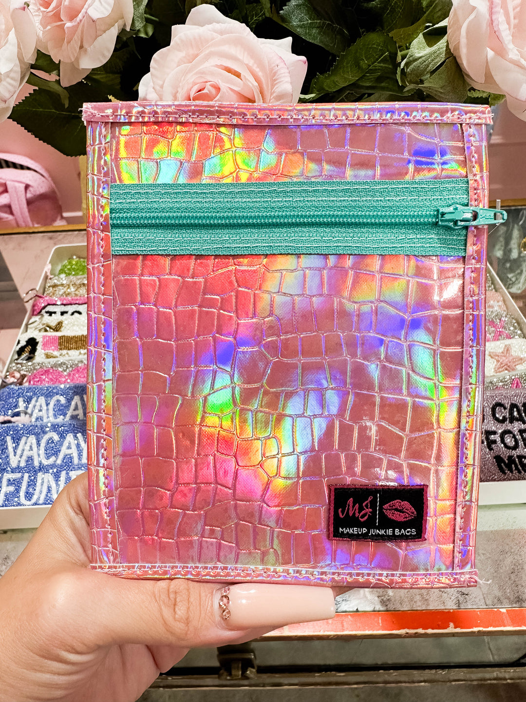 Makeup Junkie Bags - Pink Holographic Gator Jewelry Pouch [Pre-Order]