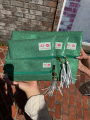 Makeup Junkie Bags - Glitter Kelly Green Flat Lay [Pre-Order]