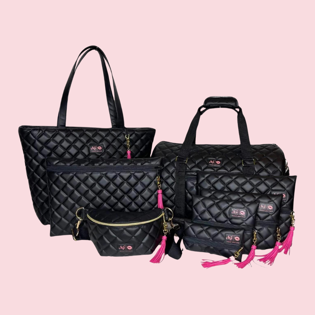 Makeup Junkie Bags - Luxe Onyx Quilted Travel Bags [Pre-Order]