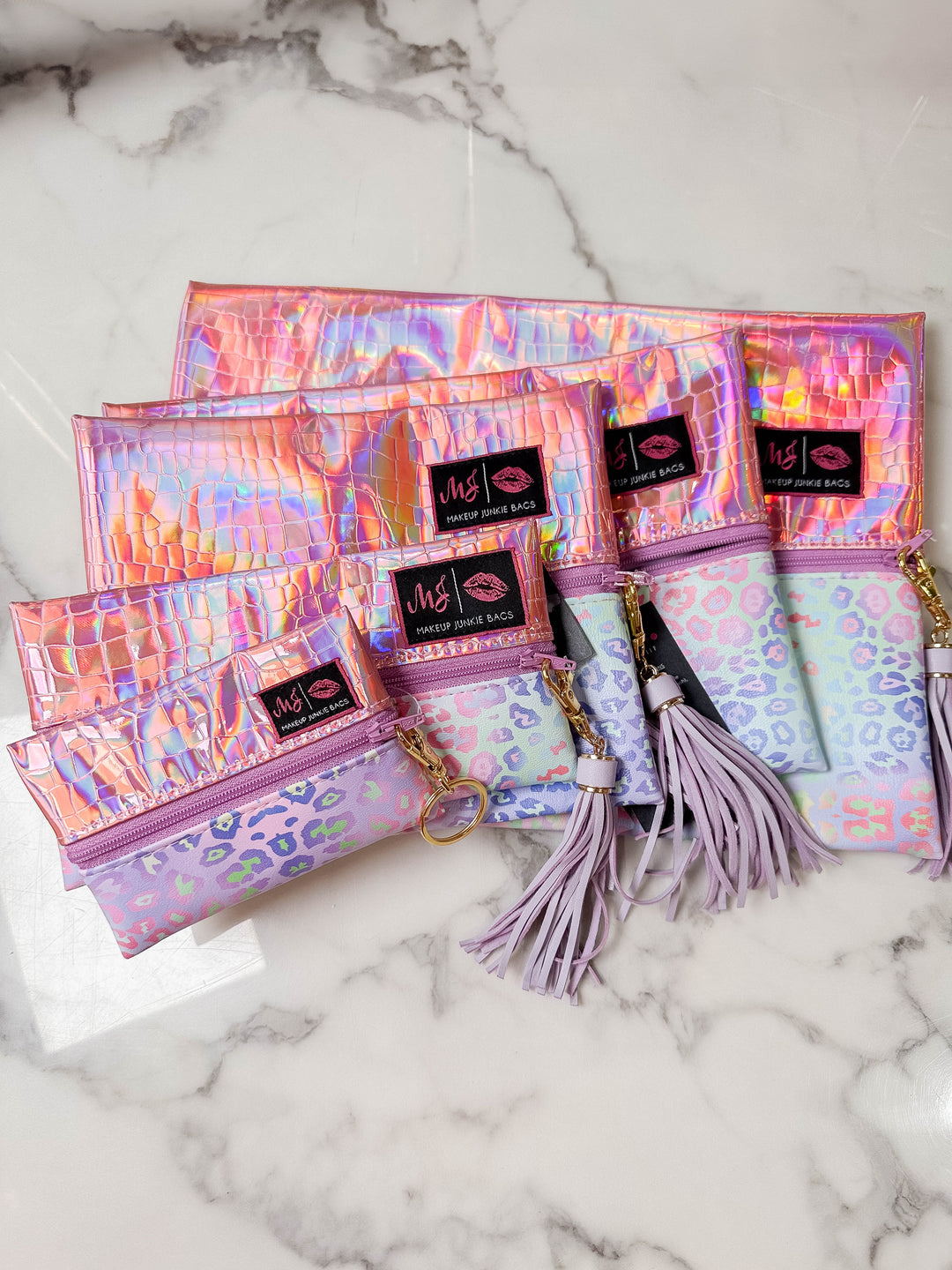Makeup Junkie Bags - Two Toned Pink Holographic Lover Leopard [Pre-Order] Glamfox Exclusive