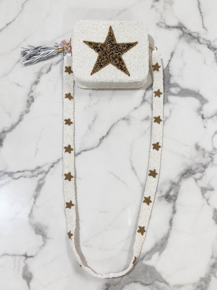 Glamfox - Beaded White and Gold Star Bag - [Ready to Ship]