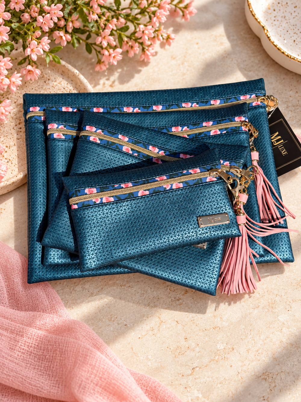 Makeup Junkie Bags - Blushing Sapphire Glamfox Custom Travel Bags [Ready To Ship]
