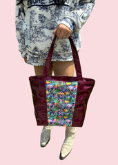 Makeup Junkie Bags - Wine Stardust Lily Bloom Tote [Ready To Ship]