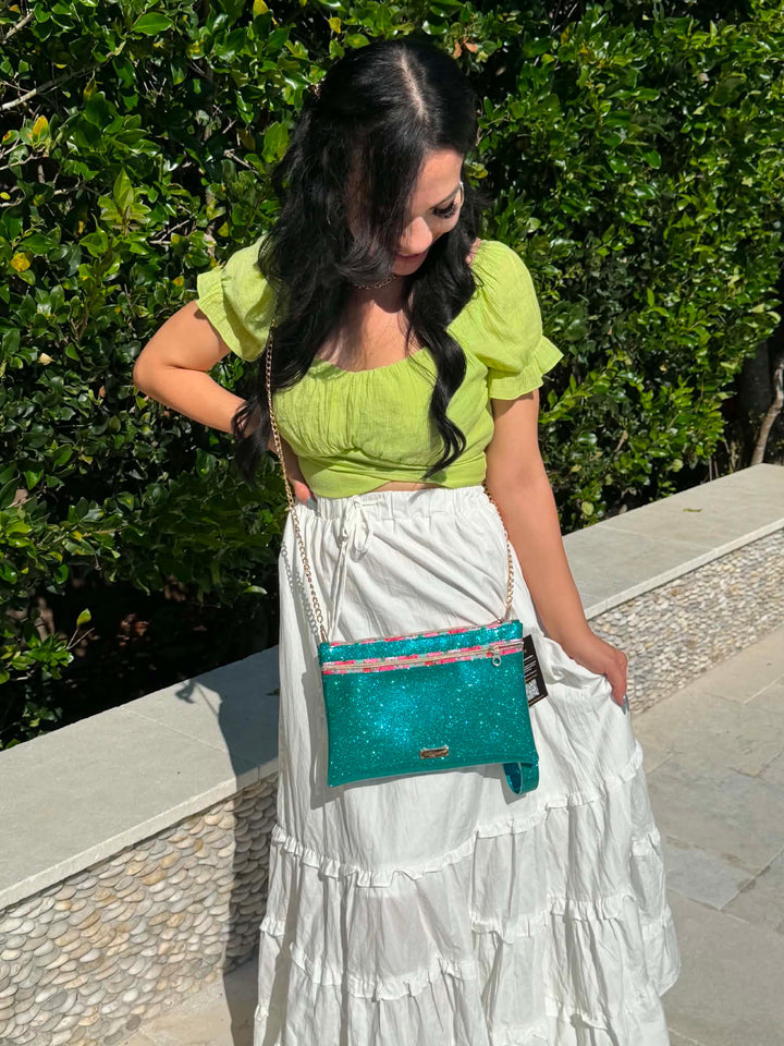 Makeup Junkie Bags - Turquoise Floral Demi Luxe Clutch [Pre-Order]