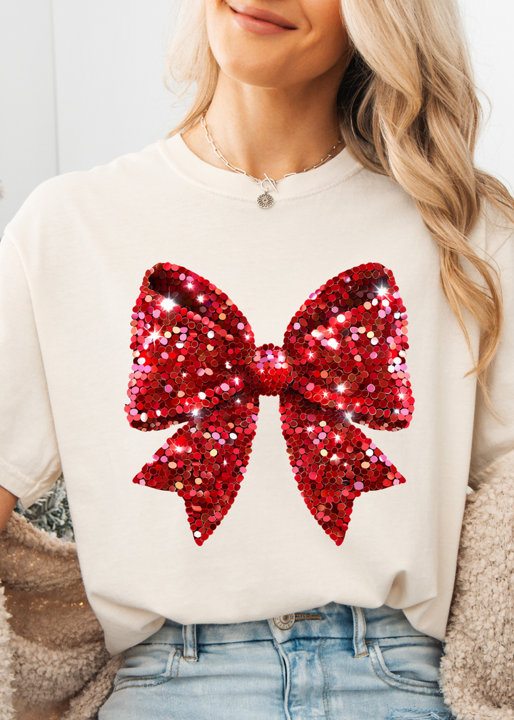 Glamfox  - Red Sequin Bow Graphic Tee