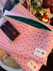 Makeup Junkie Bags - Pink Ostrich Top Zip Flat Lay [Pre-Order]