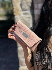 Makeup Junkie Bags - Dusty Blush Gator Blush Interior Luxe Sunglass Case [Ready to Ship] - Glamfox Takeover