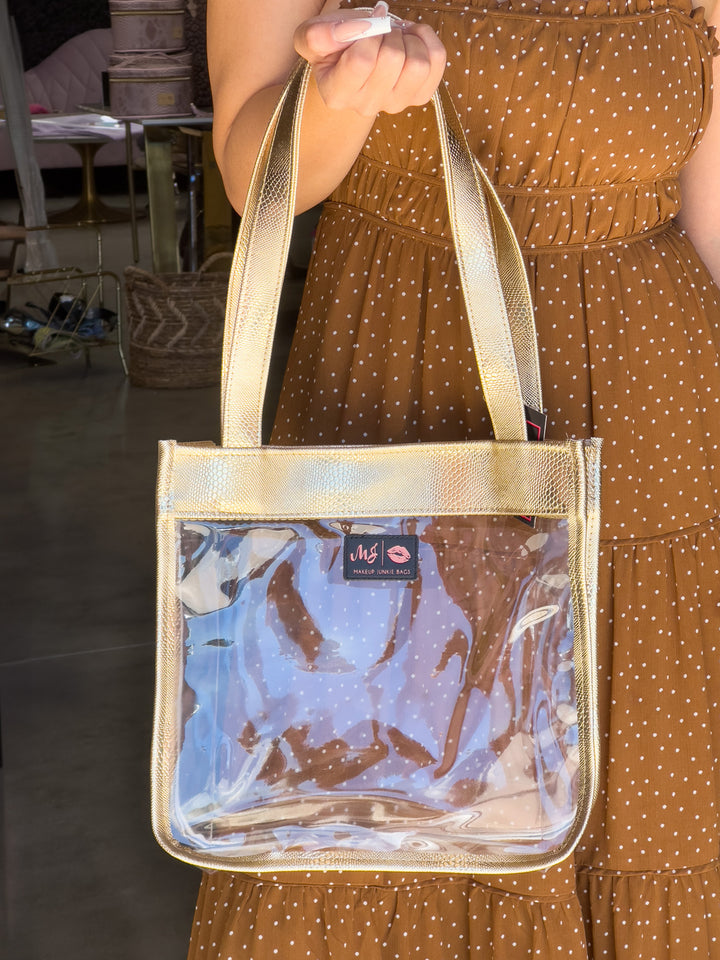 Makeup Junkie Bags - In the Clear Gold Serpent Tote Mini [Pre-Order]