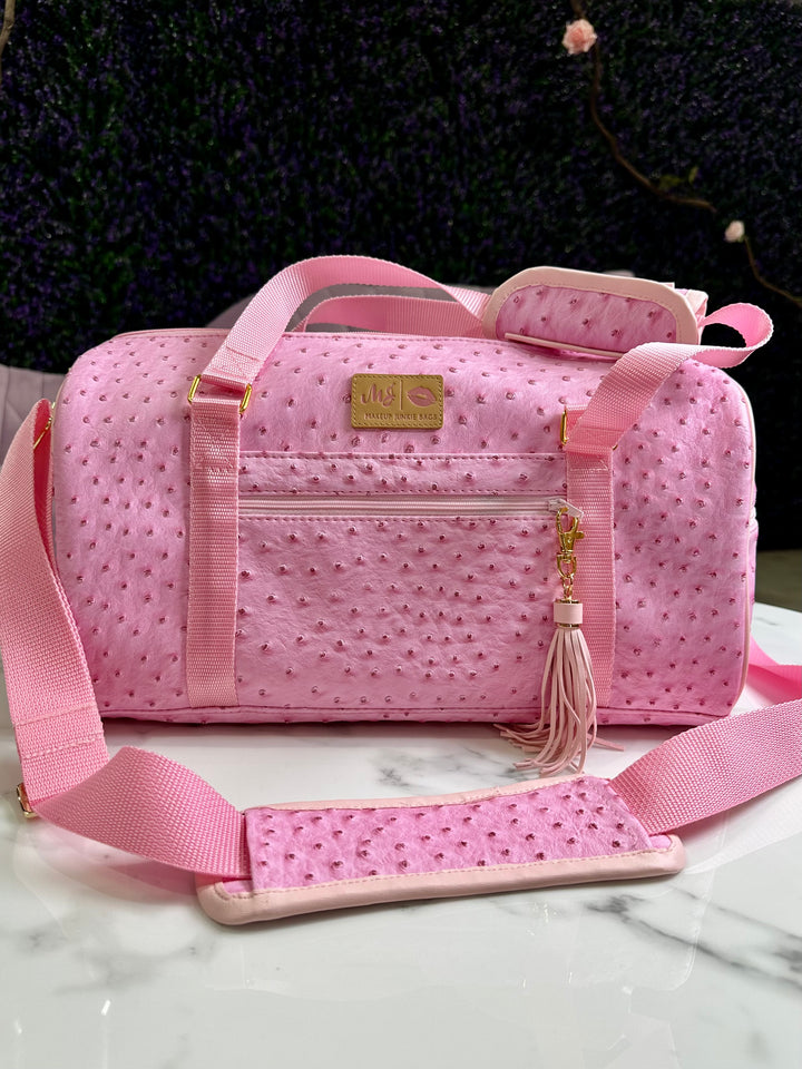 Makeup Junkie Bags - Mini Pink Ostrich Dreamz Duffel [Ready to Ship] Glamfox Exclusive