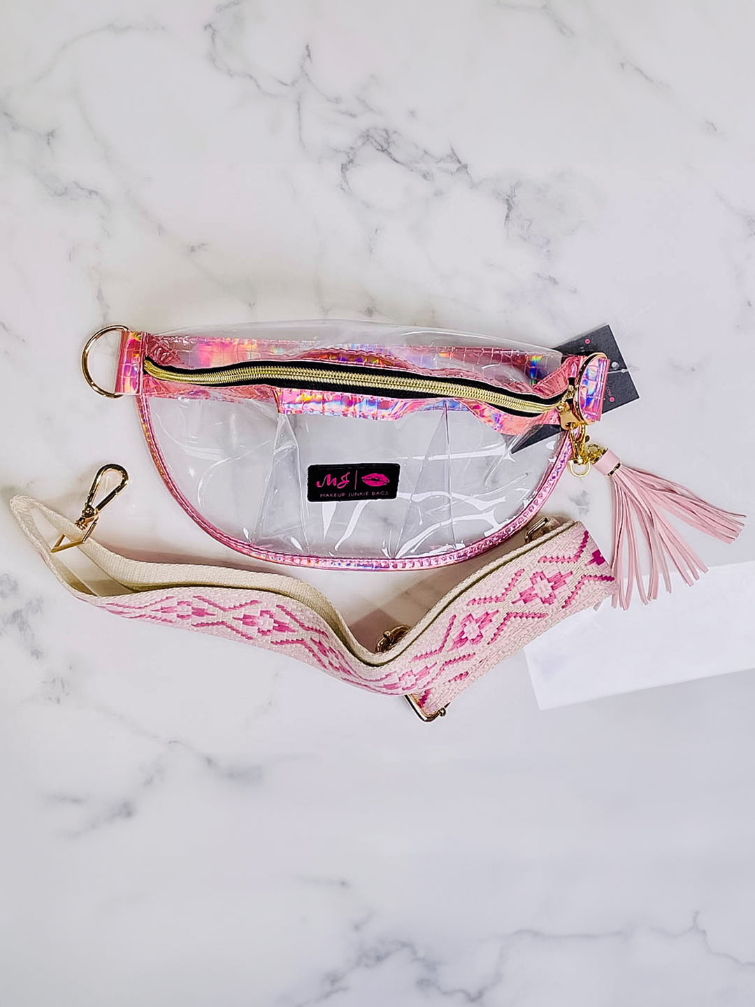 Makeup Junkie Bags - In The Clear Pink Holographic Gator Sidekick [Ready to ship] Glamfox Exclusive