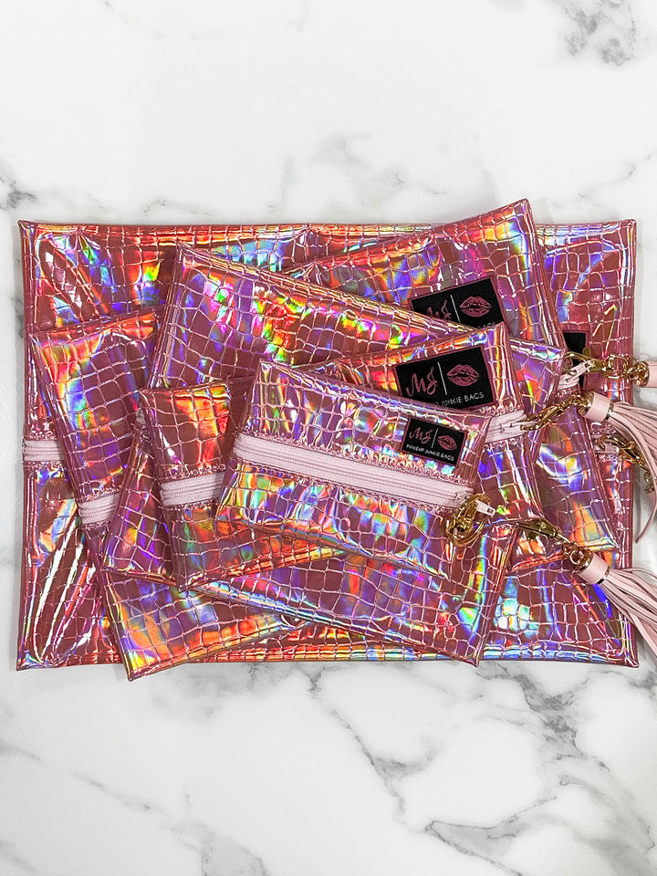 Makeup Junkie Bags - Pink Holographic Blush Zipper Custom [Pre-Order] Glamfox Exclusive