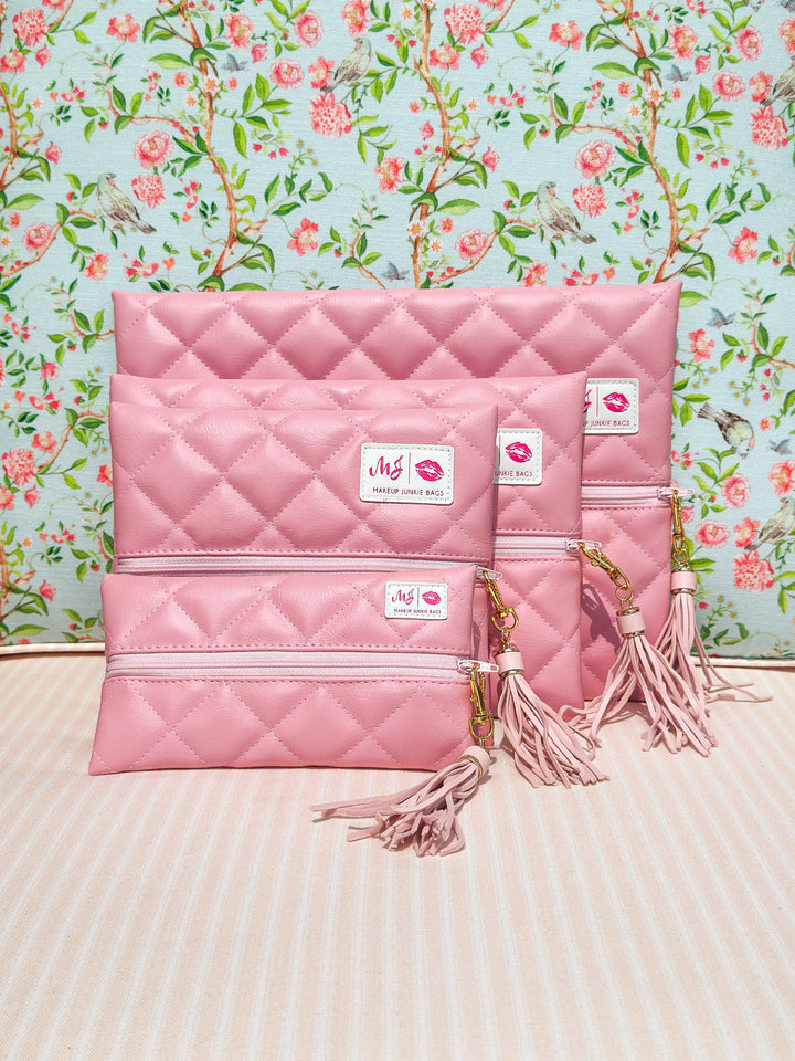 Makeup Junkie Bags - Blush Luxe Quilted Flat Lay [Ready To Ship]