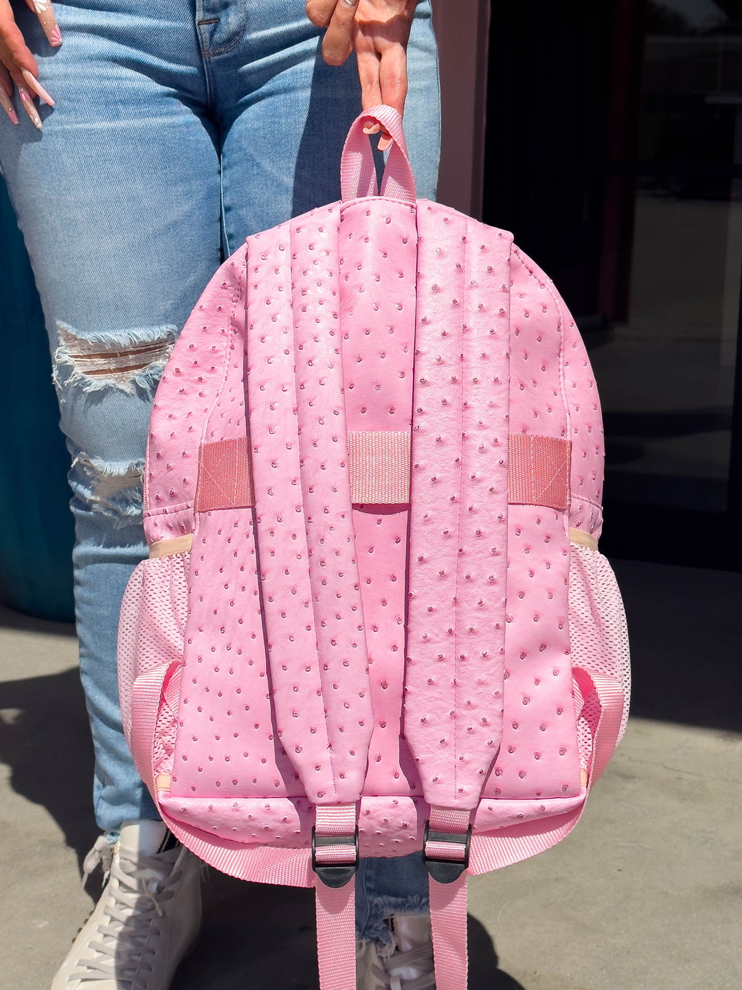 Makeup Junkie Bags - Pink Ostrich Backpack [Ready to ship] Glamfox Exclusive