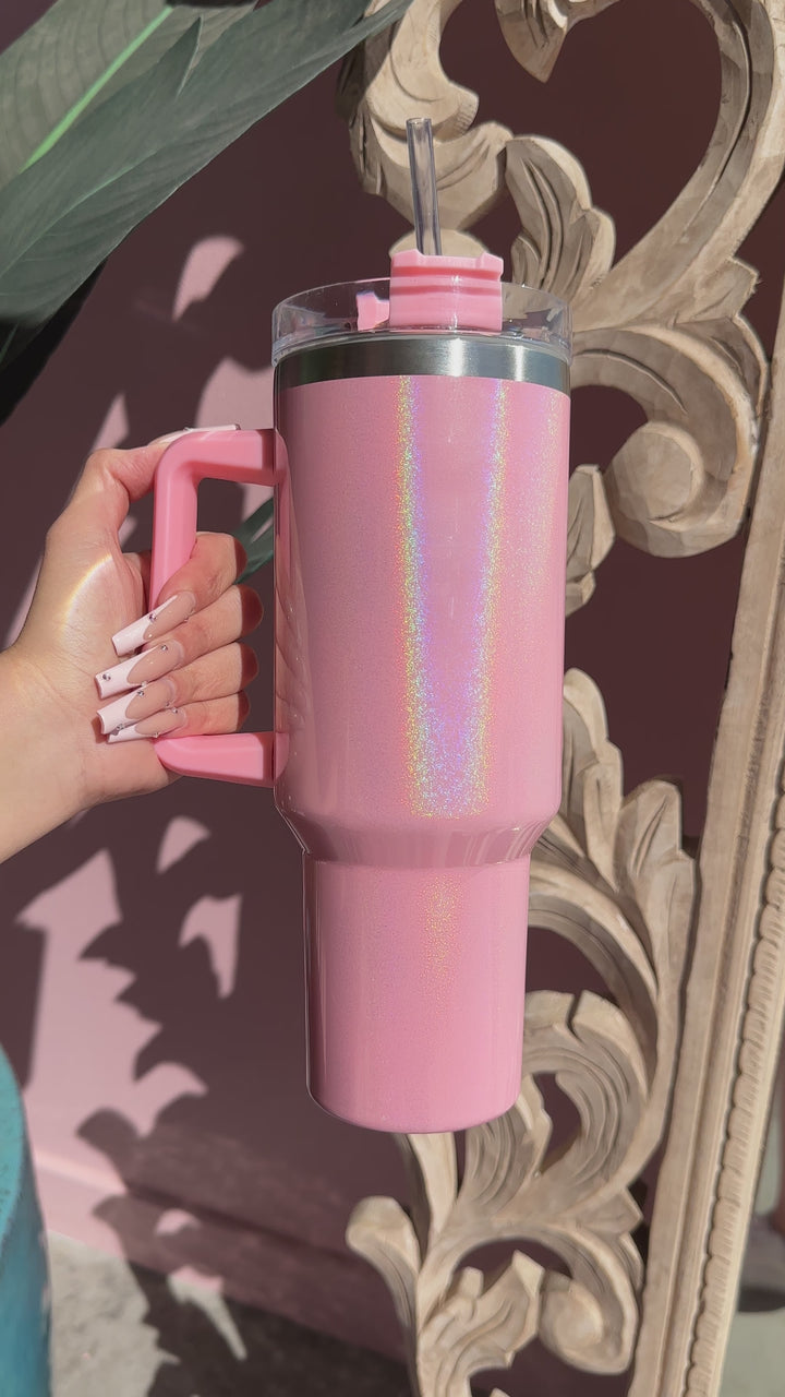 40 oz. Baby Pink Glitter Tumbler with Handle
