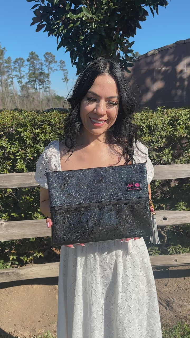 Makeup Junkie Bags - Grey Stardust Glitter Travel Bags [Pre-Order]