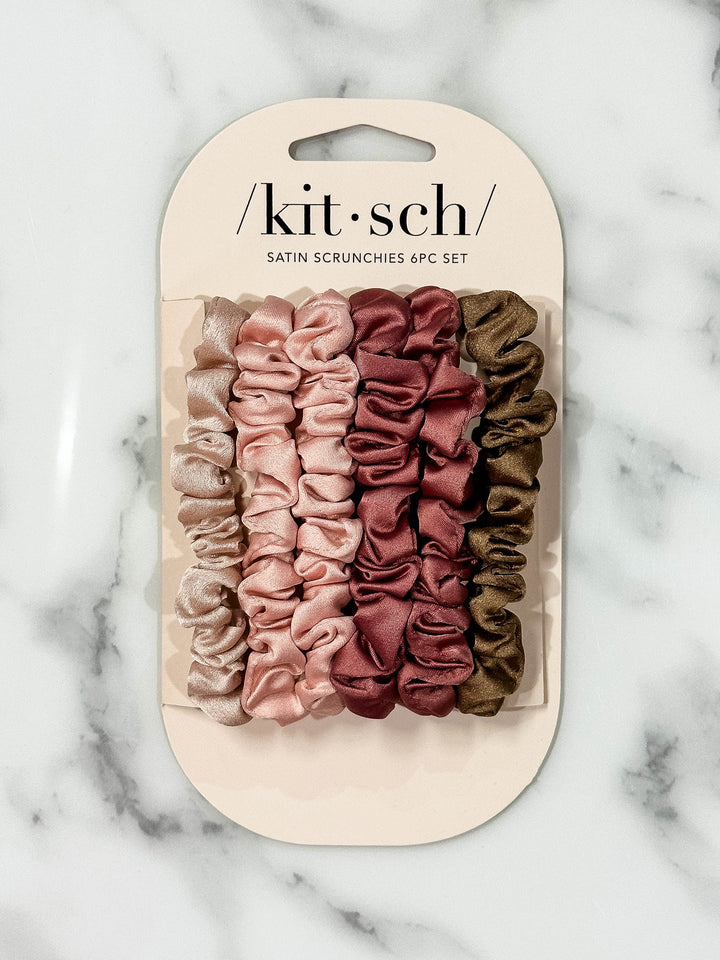 Kitsch - Ultra Petite Satin Scrunchies 6pc - Terracotta