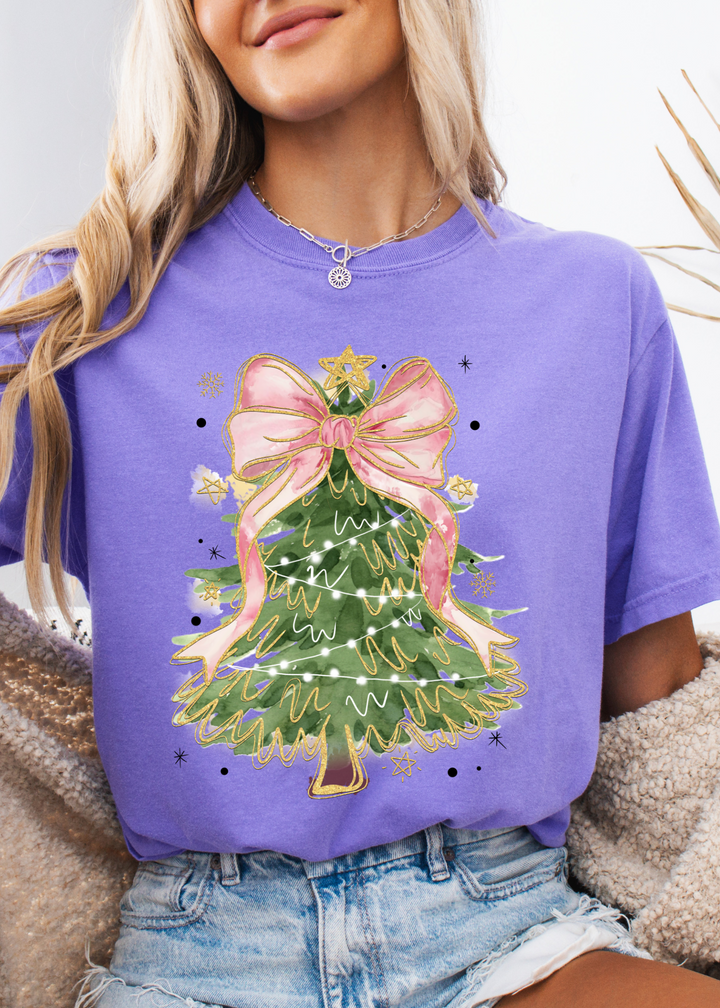 Glamfox  - Pink Bow Christmas Graphic Tee