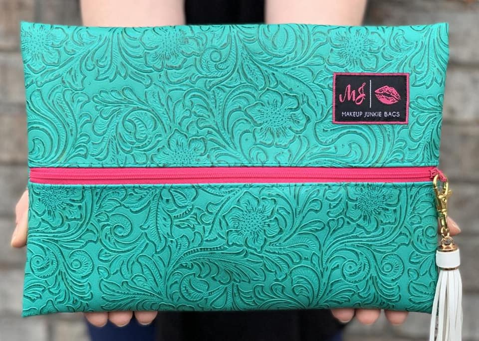 Makeup Junkie Bag - Turquoise Dream Hot Pink Zipper Cheetah Interior 