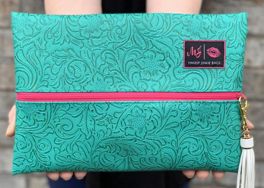 Makeup Junkie Bag Turquoise Dream Hot Pink Zipper Cheetah Interior