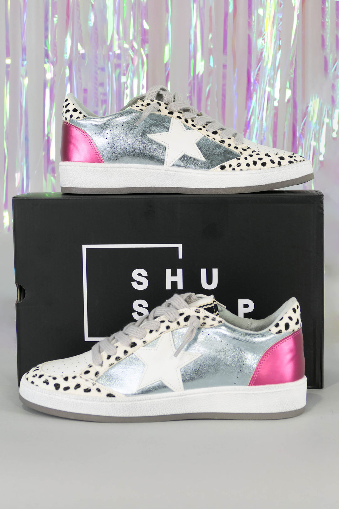 Shu Shop - Paz Silver & Hot Pink Polka Dot Low Top Sneakers