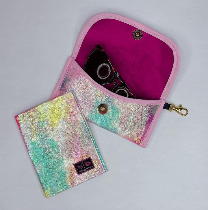 Makeup Junkie Bags - Mermaid Pink Shimmer Sunglass Case & Passport Holder Duo