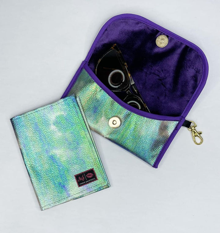 Makeup Junkie Bags - Mermaid Purple Shimmer Sunglass Case & Passport Holder Duo