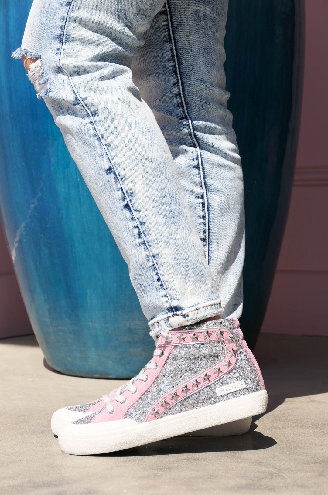 Vintage Havana Sneakers - Ilana High Top Pink Silver Glitter Sparkle
