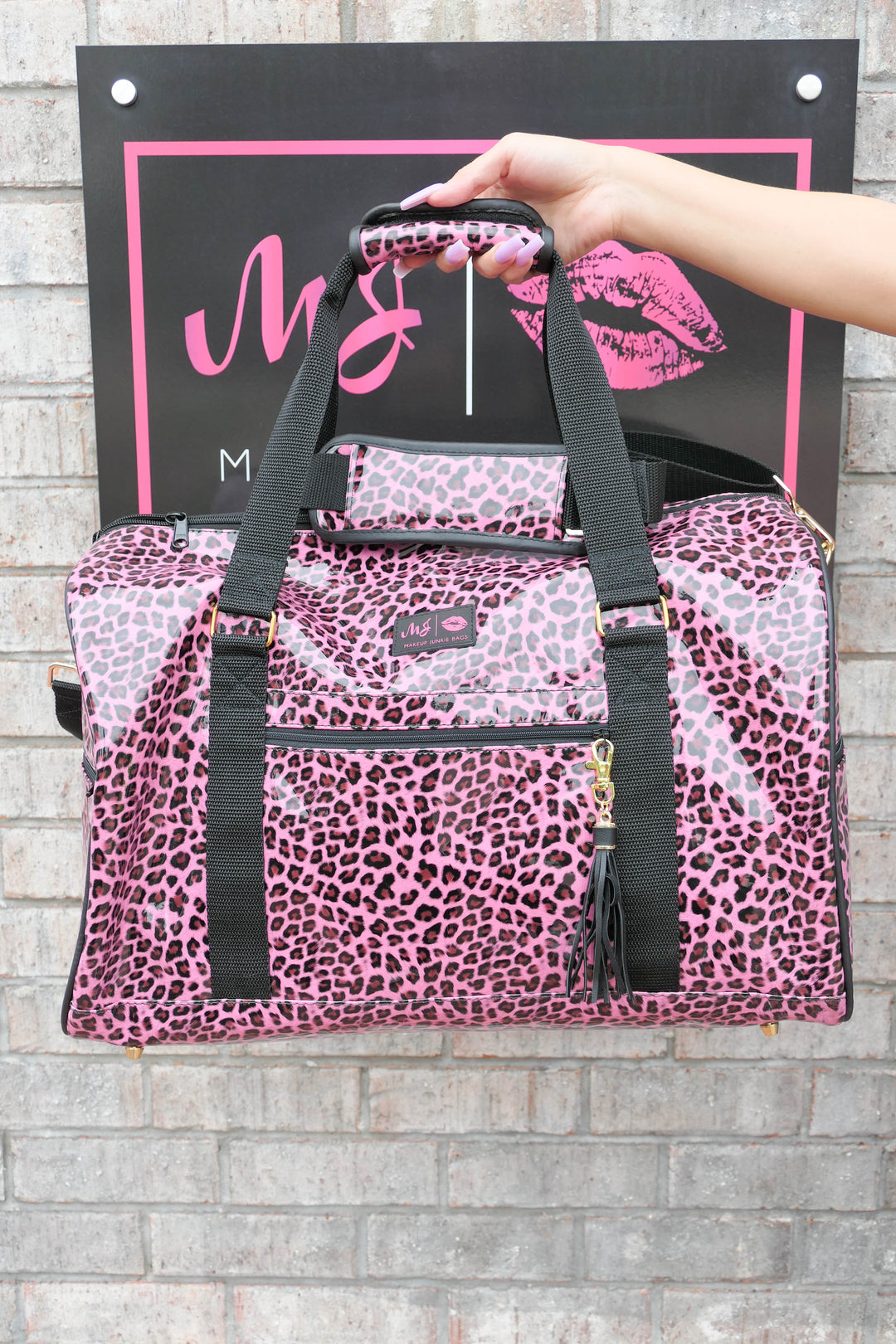 Makeup Junkie Bags - Pink Patent Leopard Duffel Bag [Pre-Order]