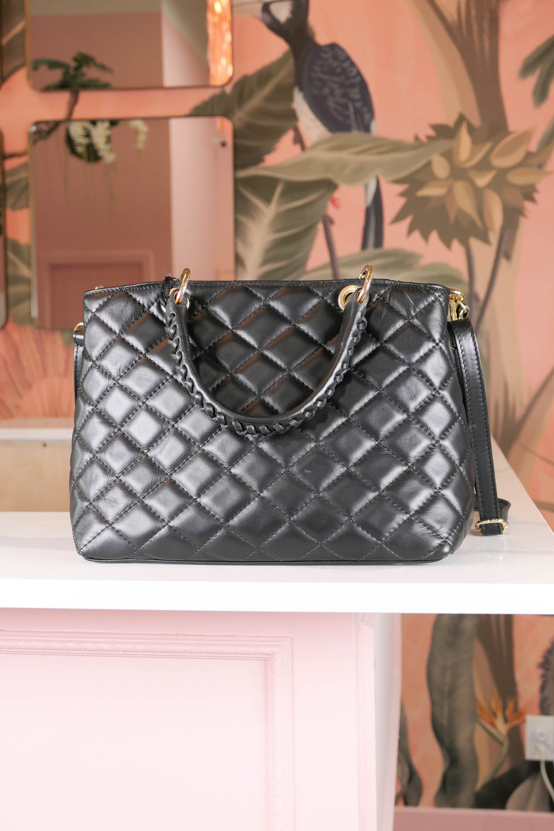 Black Quilted Flap Handbag - Genuine Italian Leather