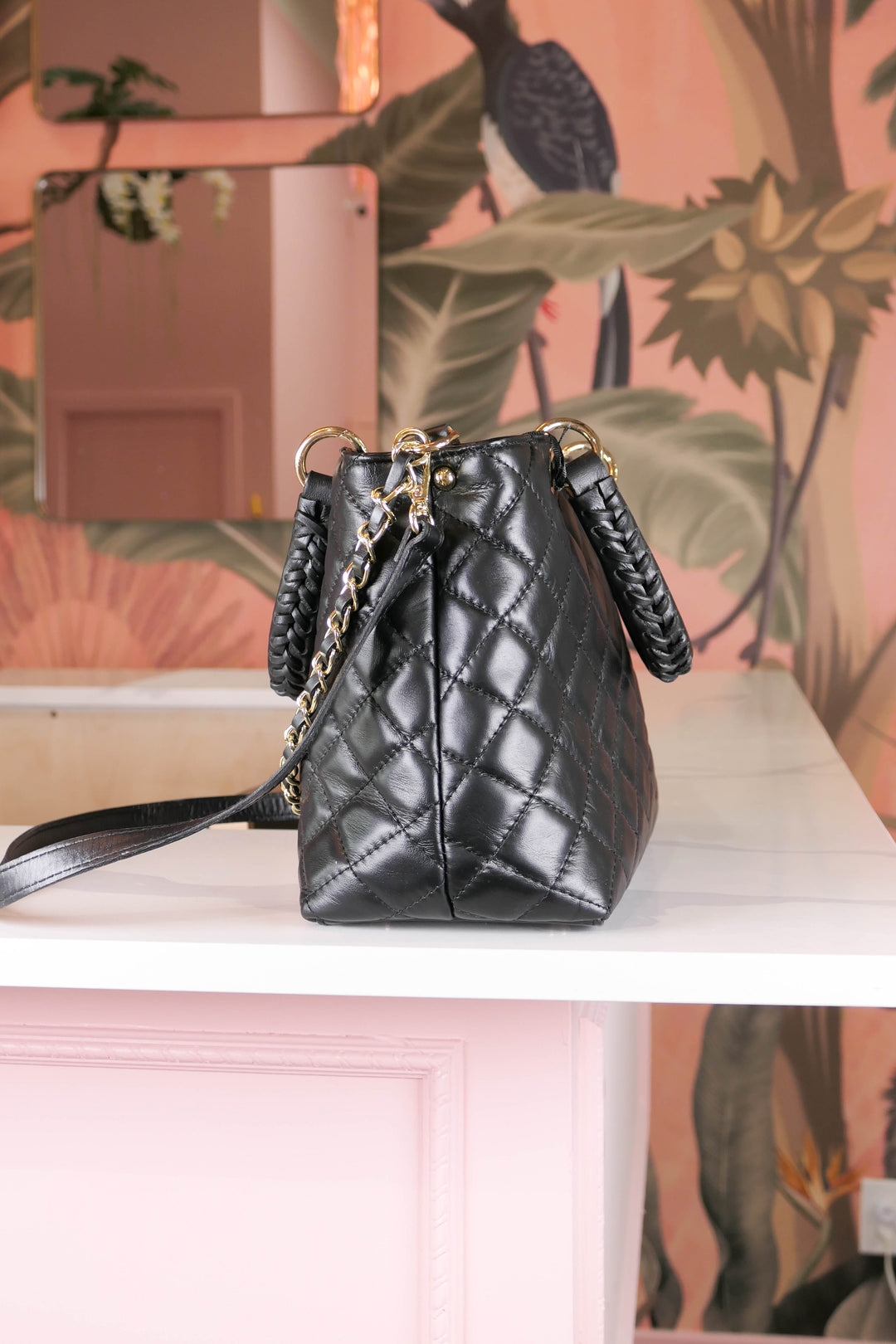 Black Quilted Flap Handbag - Genuine Italian Leather