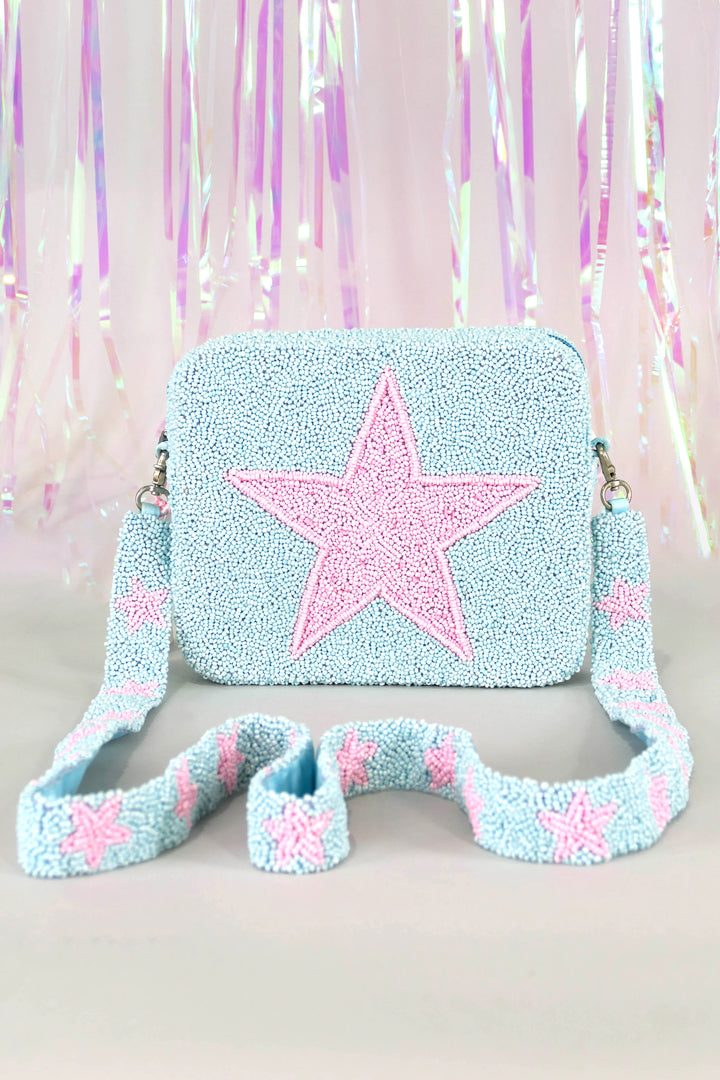 Glamfox - Beaded Baby Pink and Blue Star Bag [Pre Order]