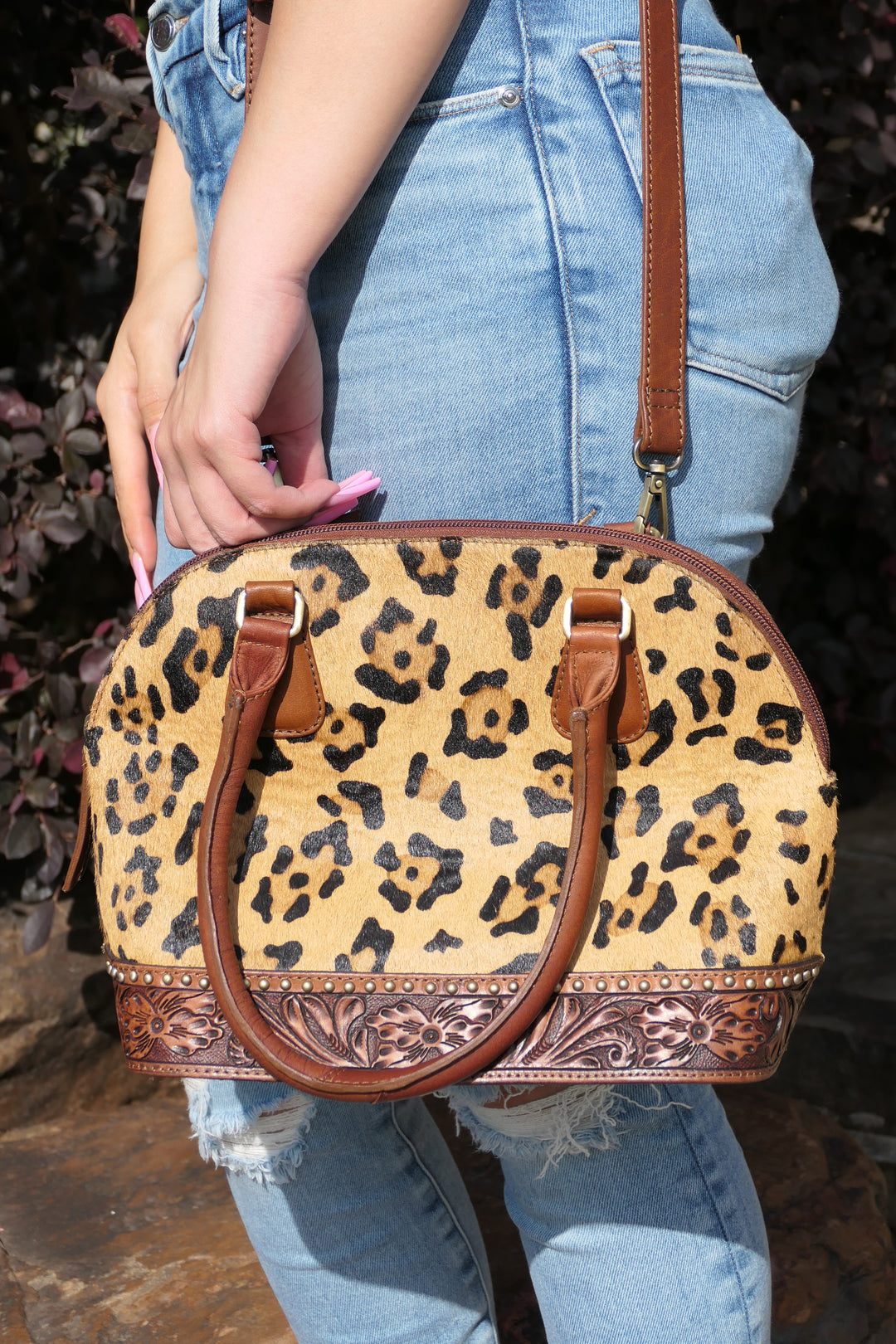 American Darling - Tooled Leather Brown Cowhide Shoulder Bag