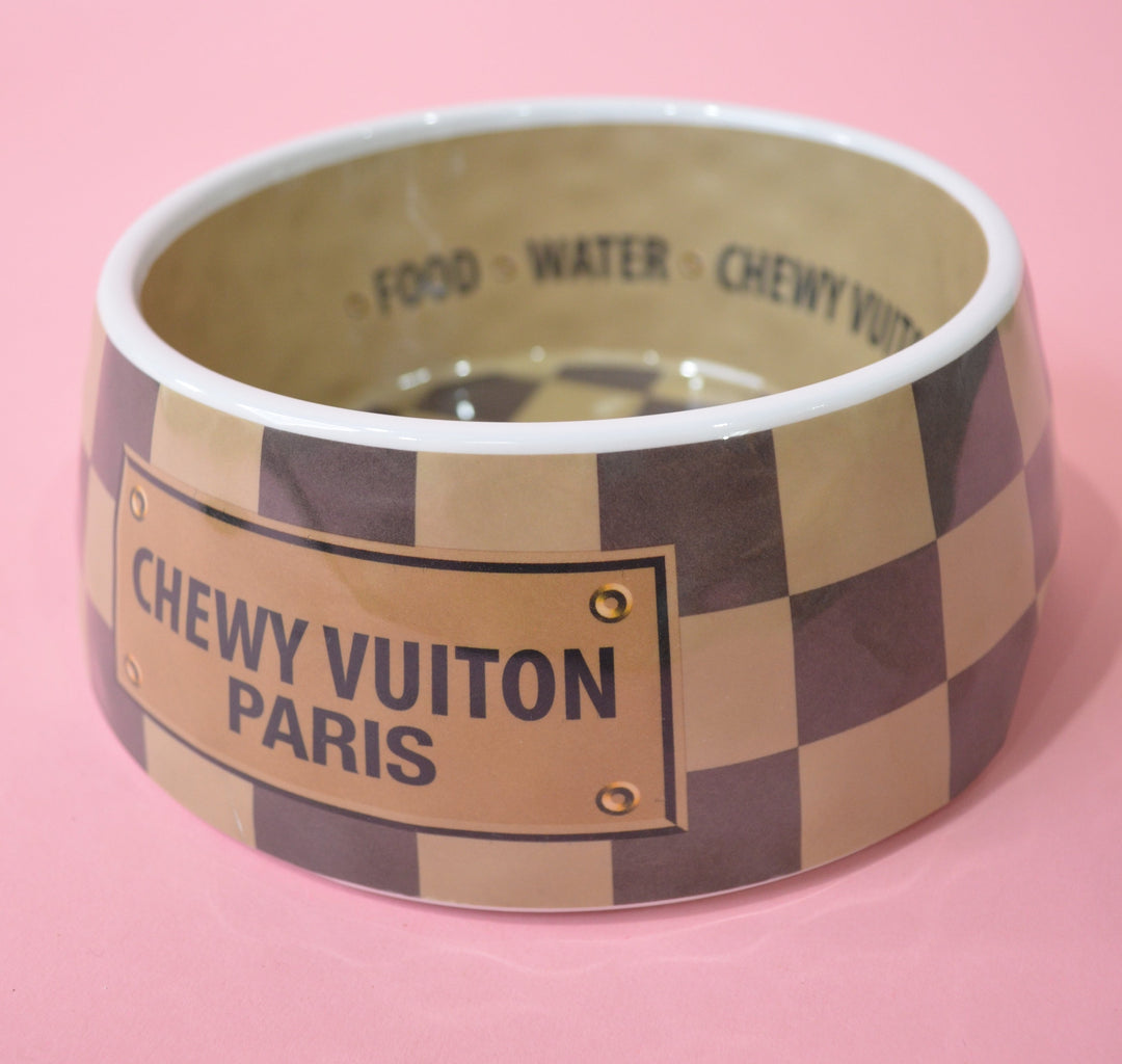 Chewy Vuitton Damier Feeding Bowl