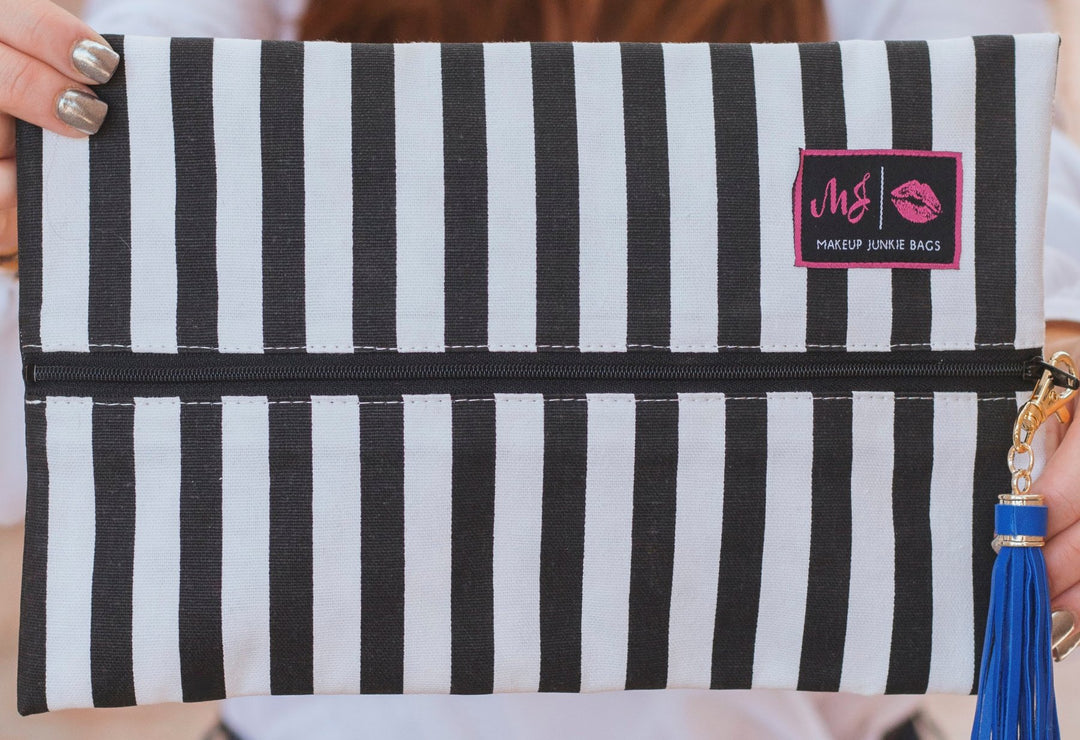Makeup Junkie Bags - Glam Stripe Leopard Print Interior [Pre-Order]
