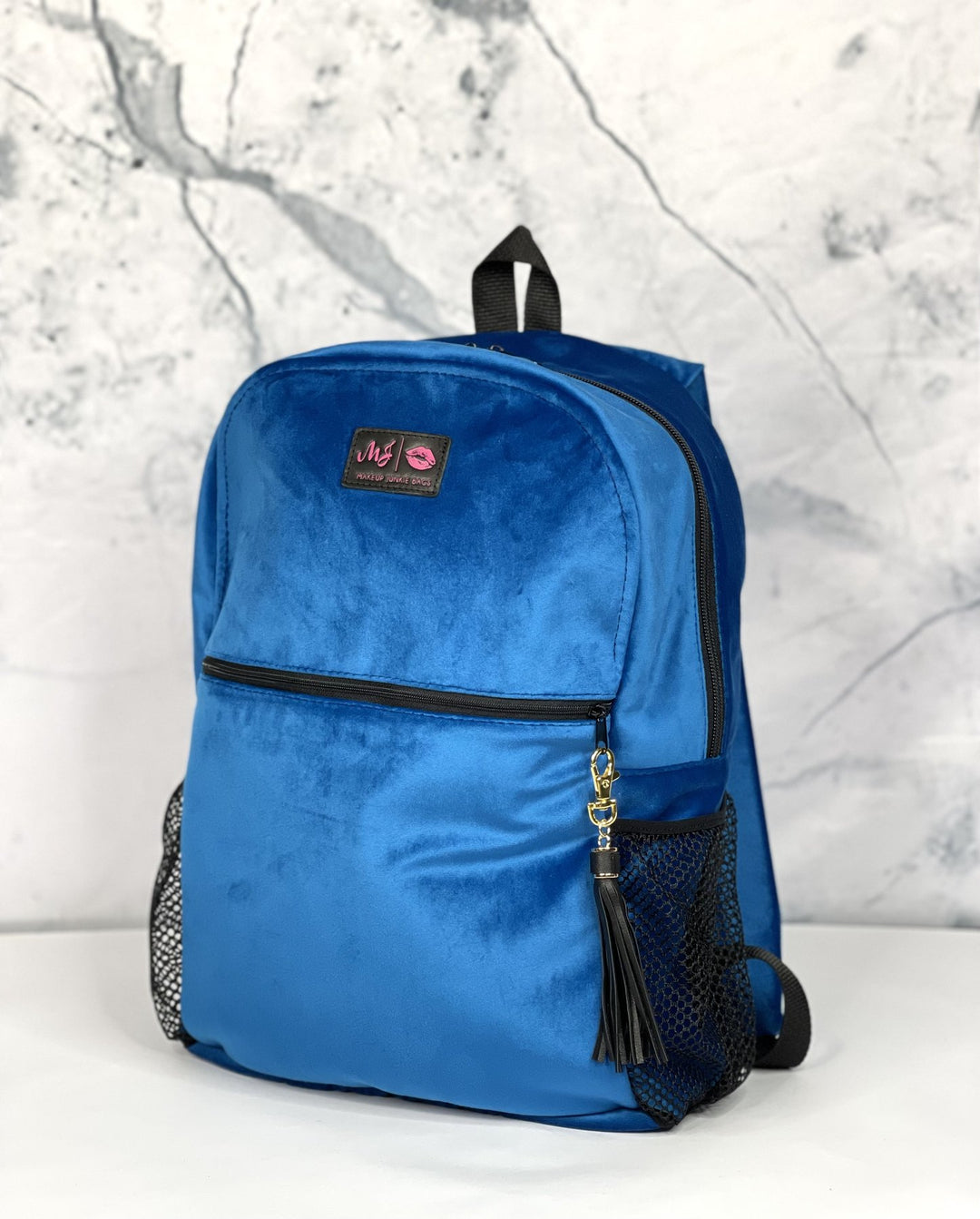 Makeup Junkie Bags - Cobalt Velvet Backpack [Pre-Order]