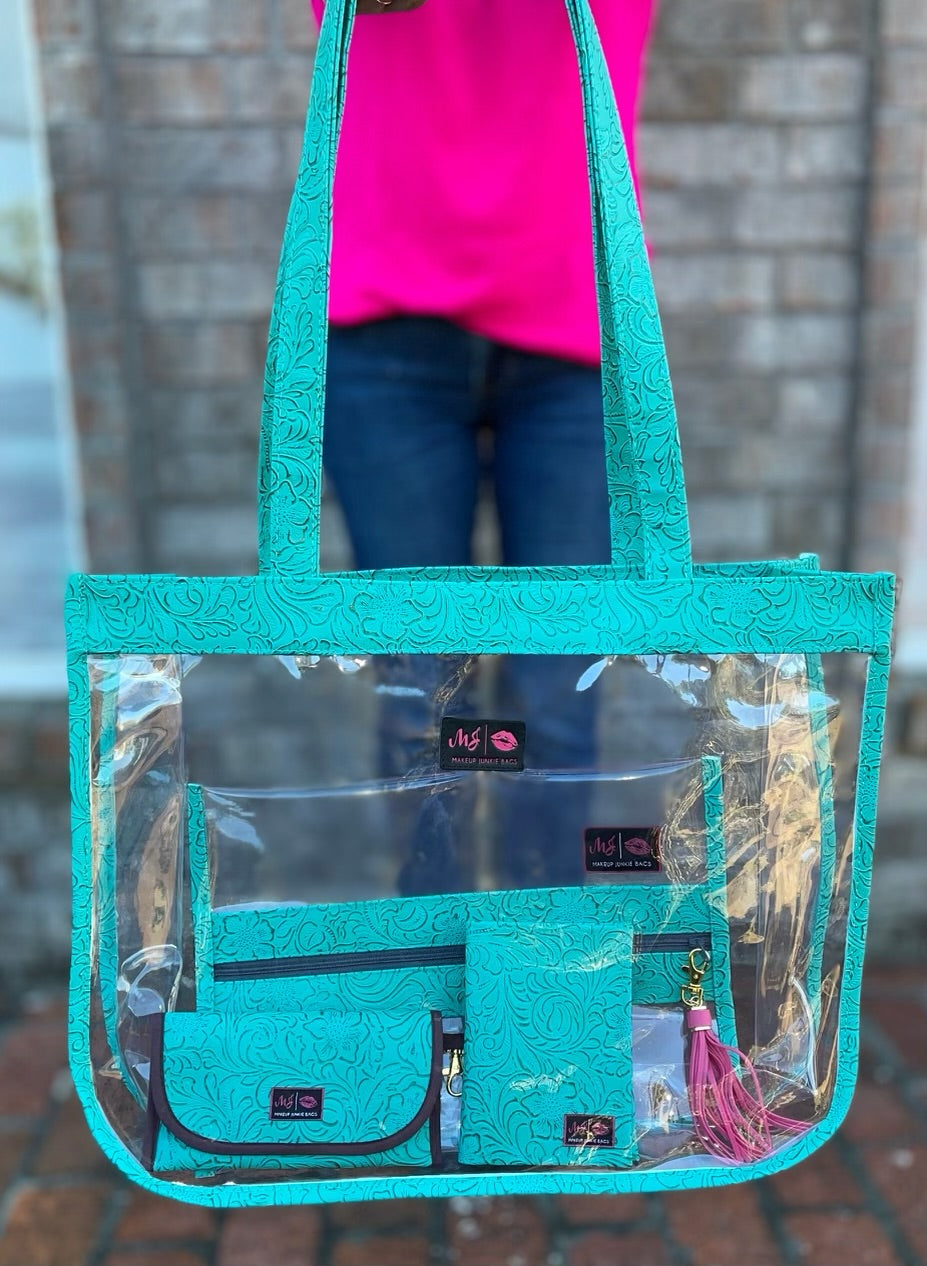 Makeup Junkie Bags - In the Clear Turquoise Dream Beach Bundle Tote [Pre-Order]